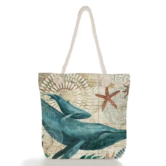 NWT Whale Linen Tote - Picture 1 of 1